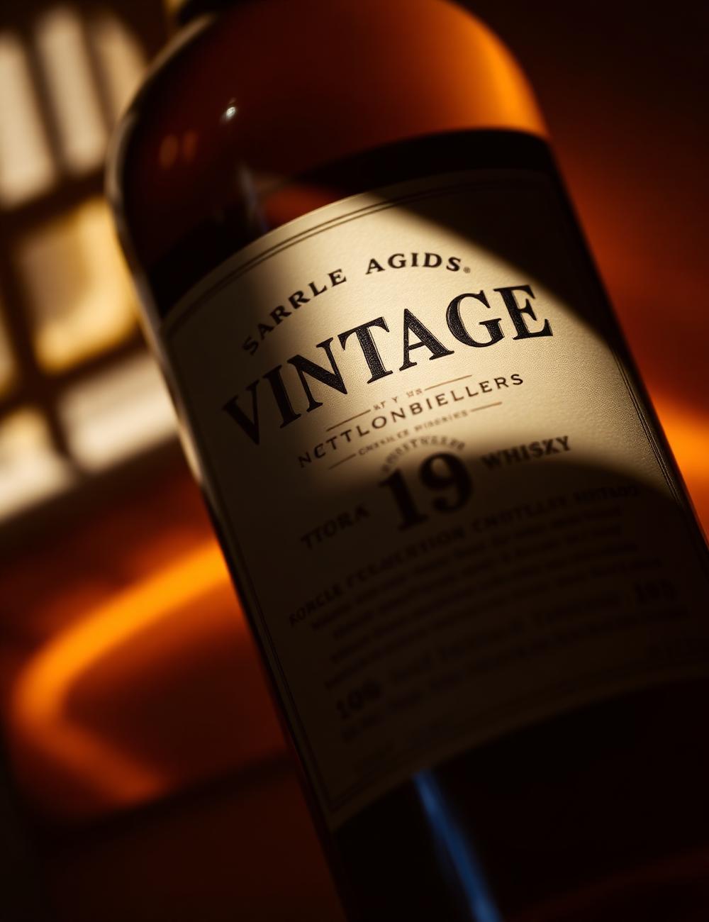 Detail of an aged whisky label