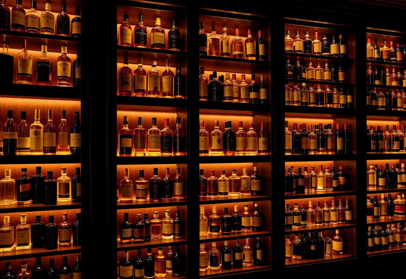 Wall of whisky bottles at The Oak Lounge